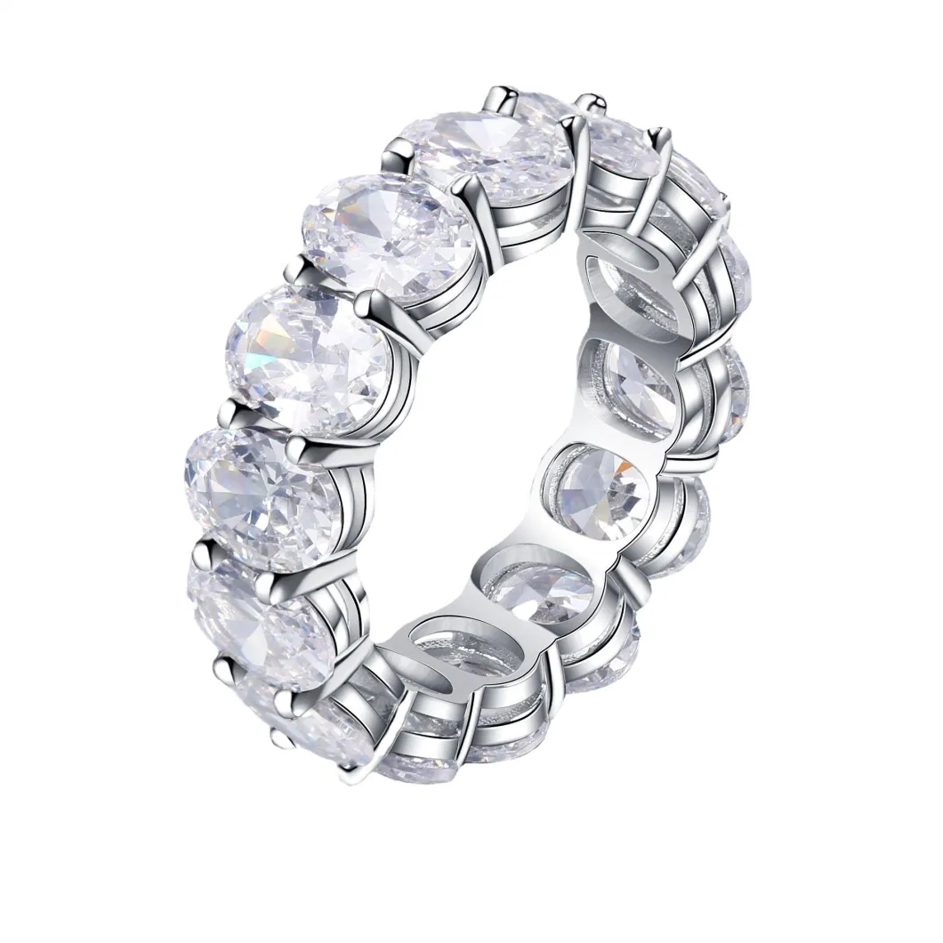 Fashion 925 Sterling Silver CZ Cubic Zirconia Women Oval Cut Engagement Wedding Eternity Rings Jewelry