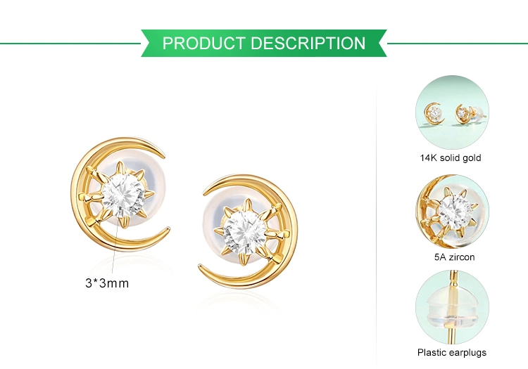 Trendy 5A Zircon Stud Earrings 14K 18K Gold Fashion Accessories Crescent Moon Accessories Star Earrings for Fashion Jewelry Earrings