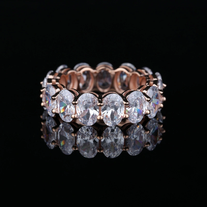 Fashion 925 Sterling Silver CZ Cubic Zirconia Women Oval Cut Engagement Wedding Eternity Rings Jewelry